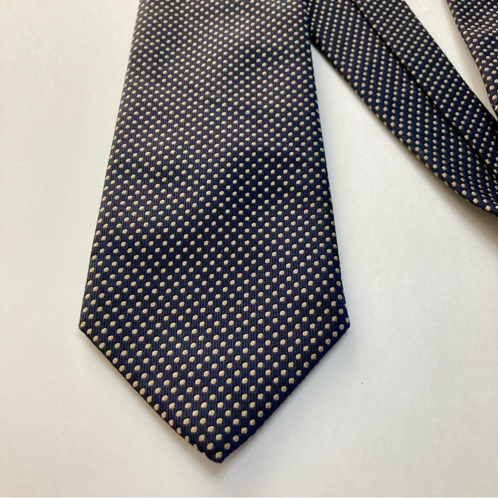 Hickey Freeman Black & Butter Yellow Dotted Classic Heavy Silk Tie 3.5” 59”